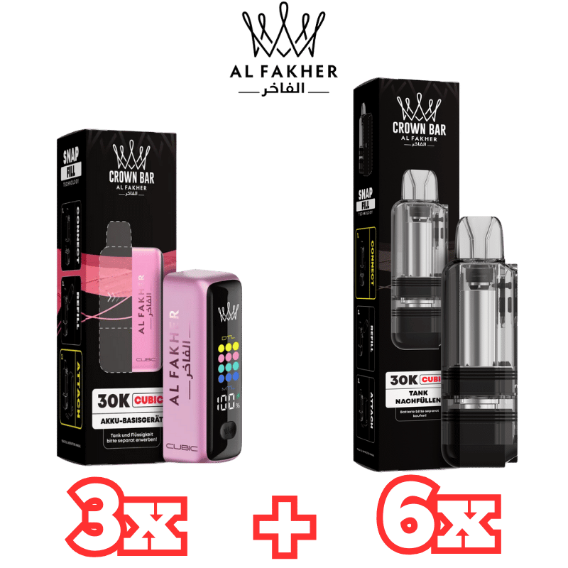 3x Al Fakher Cubic Pod Akku + 6x Leerpod Bundle - 6 Farben - günstig kaufen bei SwiftGoods4u